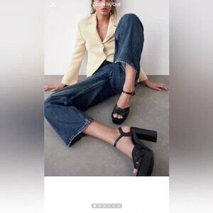 ZARA Black Leather High Heel  Crisscross Straps Platforms EU 40